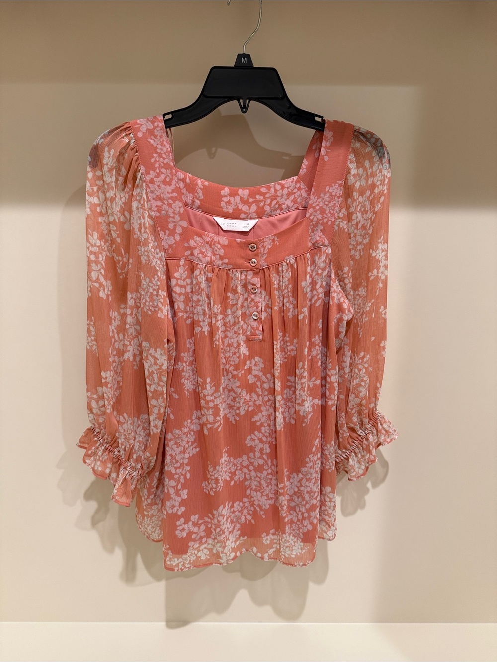 LC Lauren Conrad Coral Floral Square-Neck Tunic